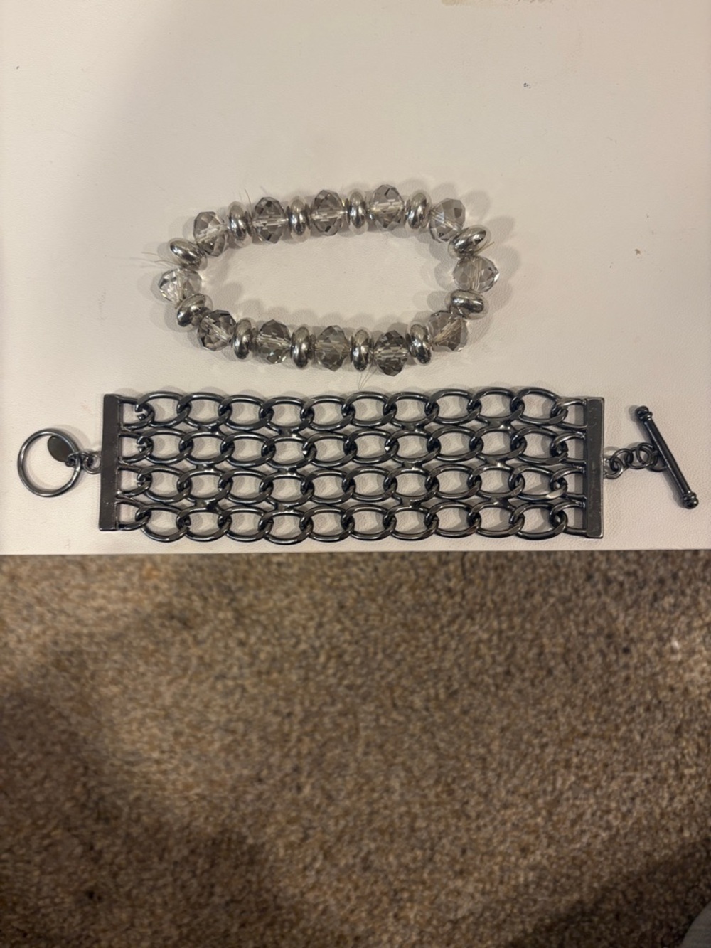 Silver-Tone Multi-Chain Bracelet and Faceted Bead Stretch Bracelet